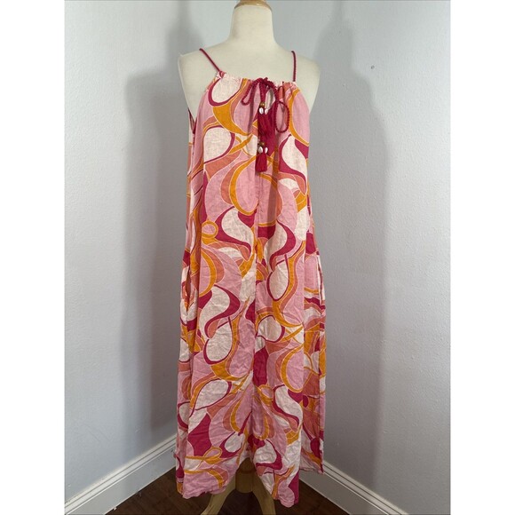 Rachel Zoe‎ Maxi Dress Womens M Multi Linen Cover Up Vacation - Picture 1 of 14